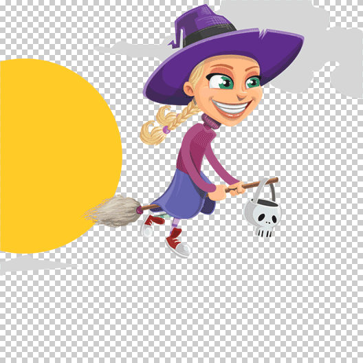 Witch Girl Flying on a Broom (Free Animated GIF) Toon Characters