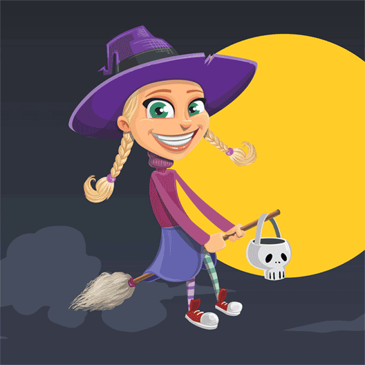 Witch Girl Flying on a Broom (Free Animated GIF) Toon Characters